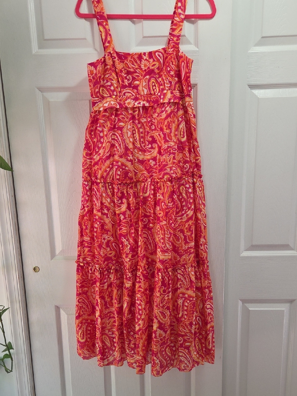 Ralph Lauren Pink Paisley Tiered Maxi Dress with Orange Accents